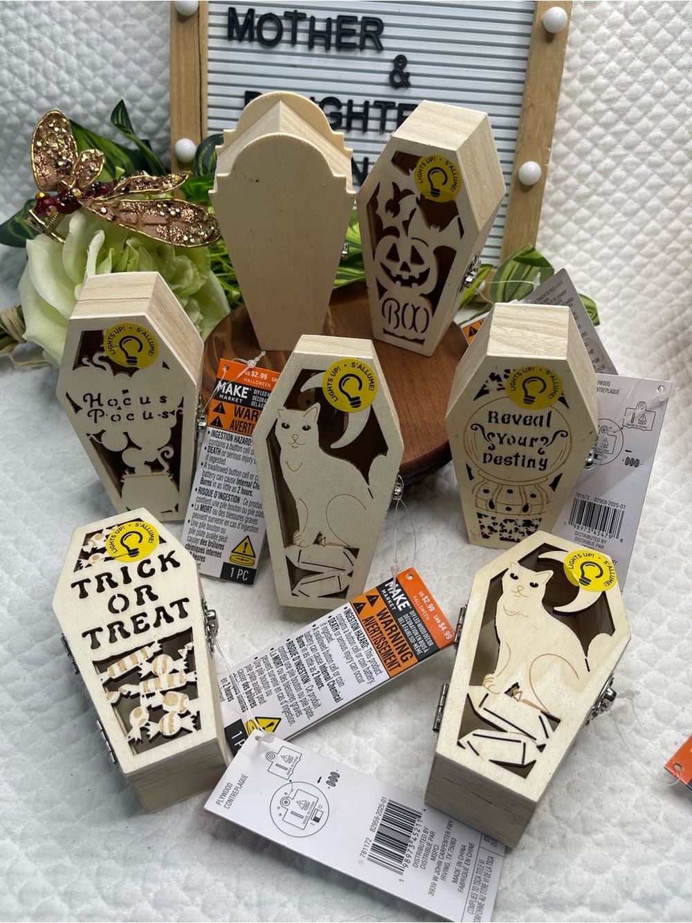 Lot of 7 Make Market Wooden Light-Up Coffin Halloween Decorations NWT

Bundle of
